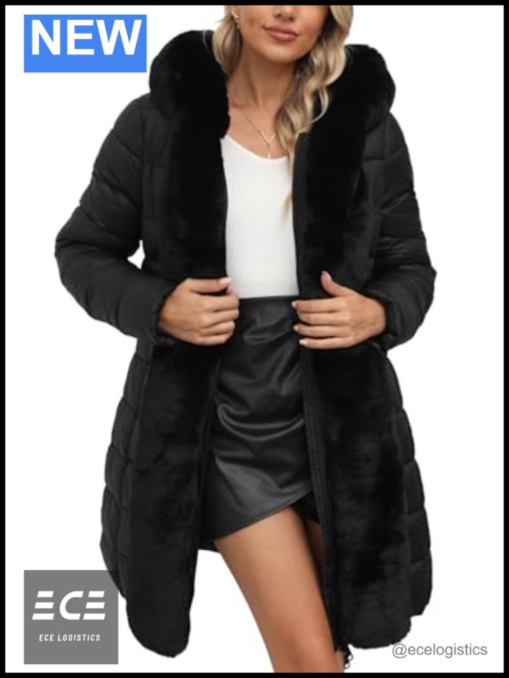 Faux Leather Puffer Jacket Faux Fur Lined Hooded Winter Coat